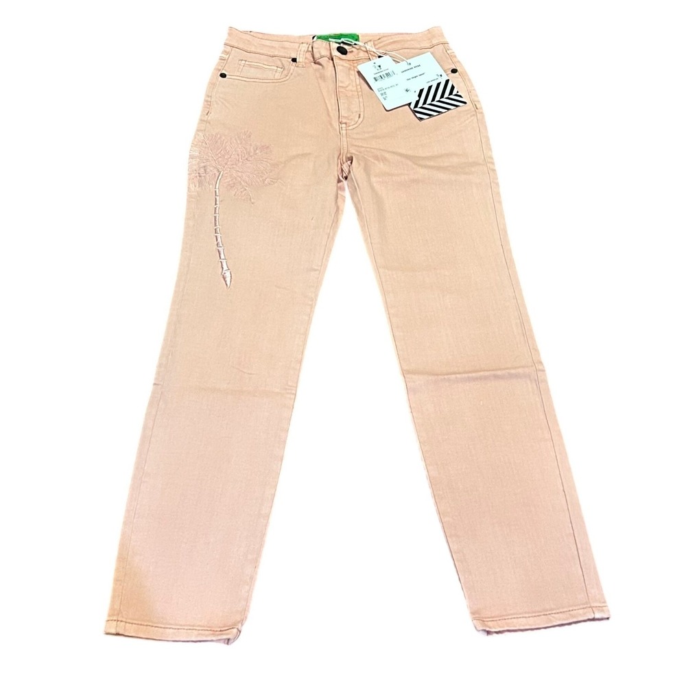 Sandrine Rose Petal Pink Jeans Embroidered Palm Tree Detail Size 26 New